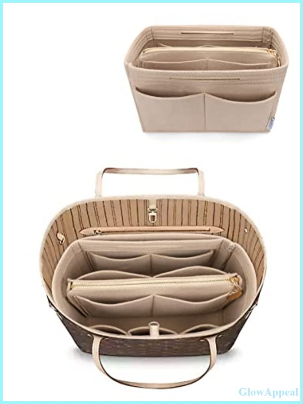 Felt Purse Organizer Insert Tote Bag Shaper with 13 Pockets and Detachable